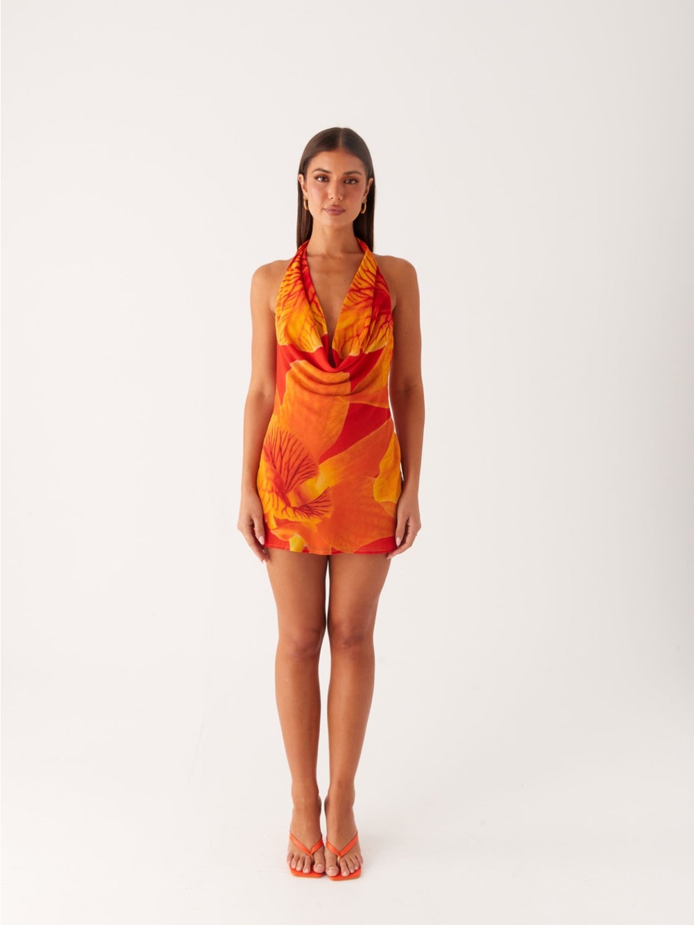 Peppermayo Orange & Yellow Floral Halter Mini Dress - Picture 6 of 7